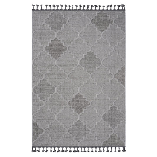 Guros White & Gray Polypropylene Area Rug (Trellis)