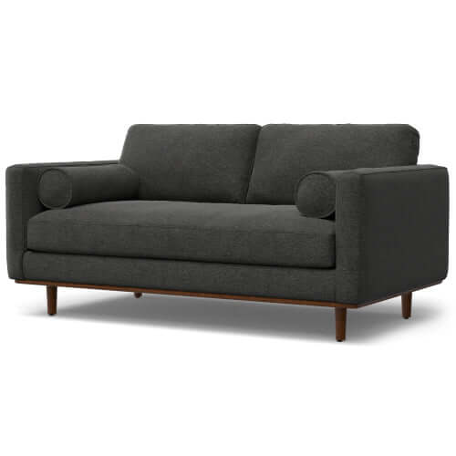 Morrison MCM Fabric Loveseat Sofa 72" – Modern Mid-Century Compact Loveseat (2 Colors) in dark fabric.