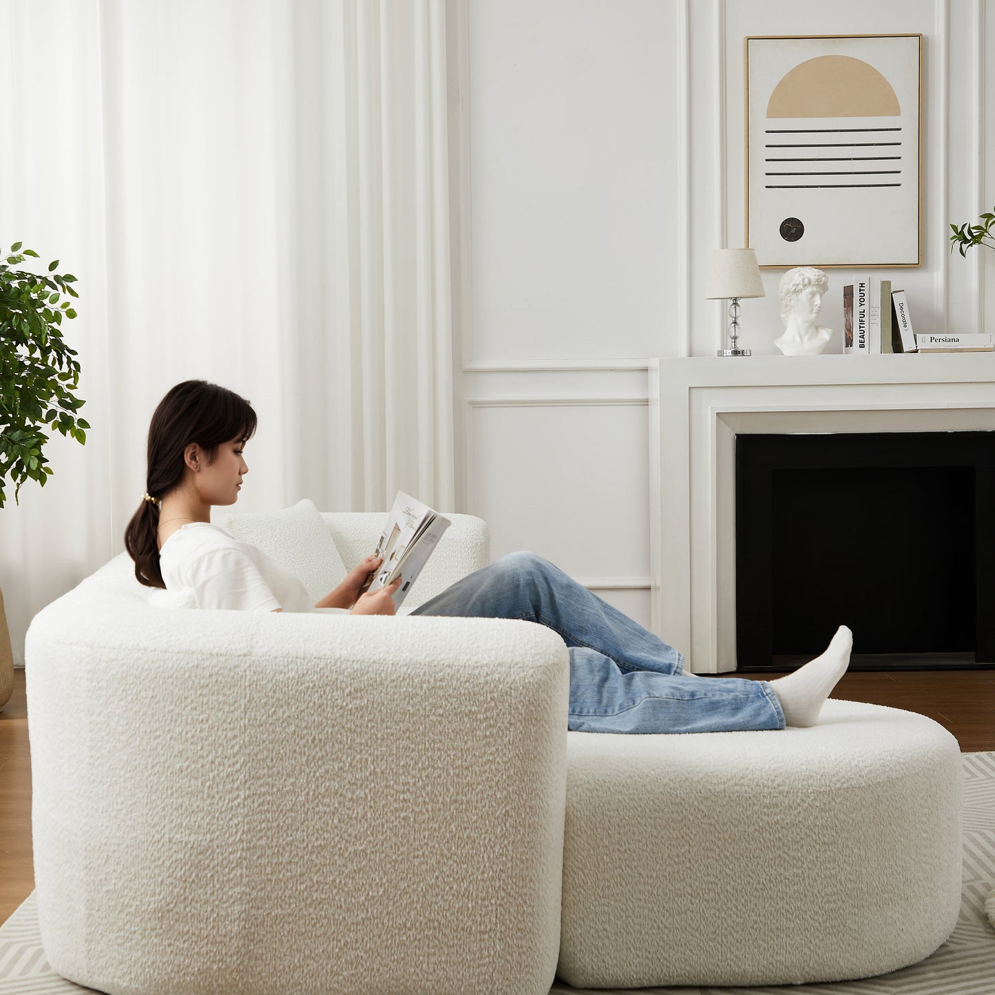 Halcyon beige chenille curved sectional sofa
