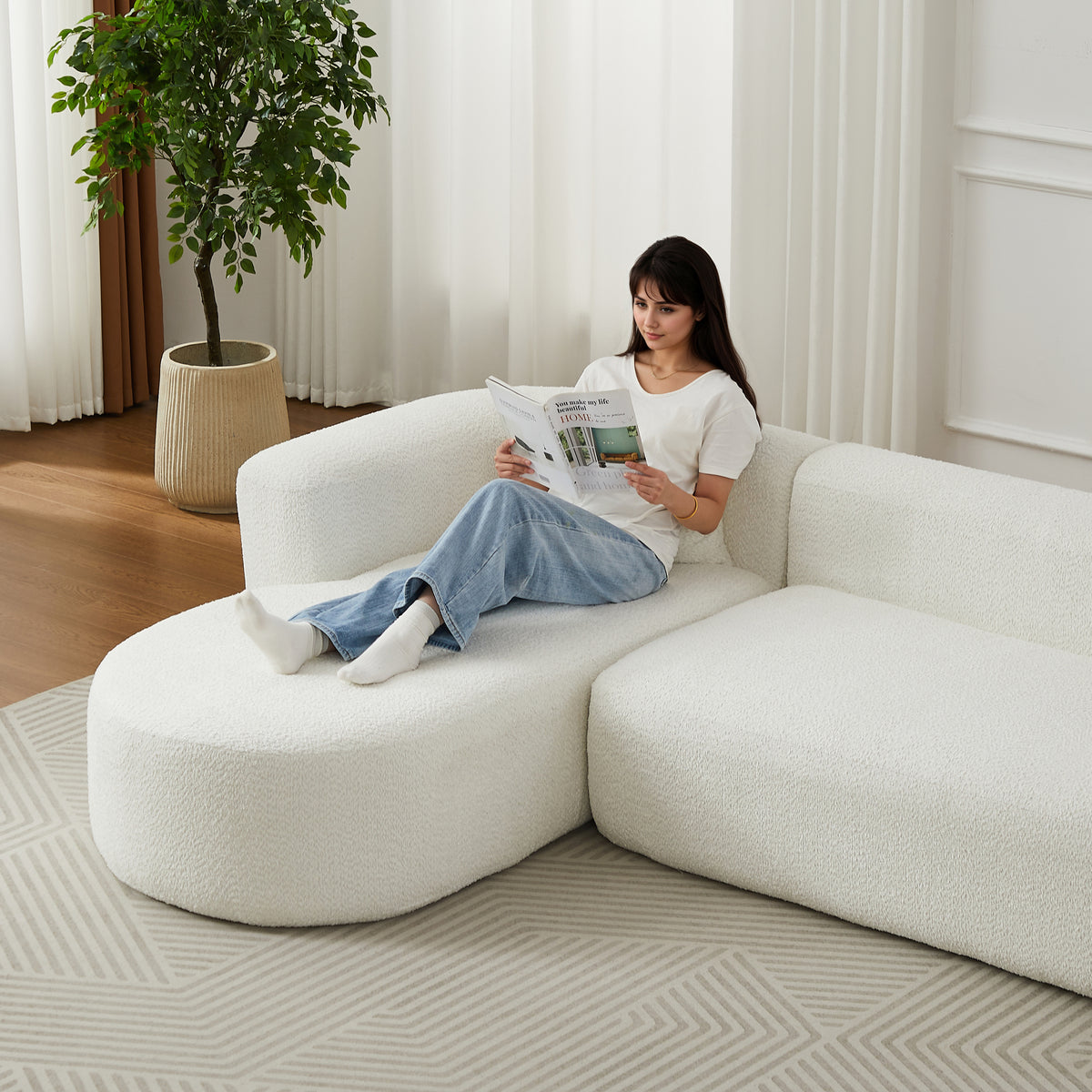 Halcyon Chenille Curved Sectional Sofa – 109.4" Cloud-Shape L-Sofa – view 9