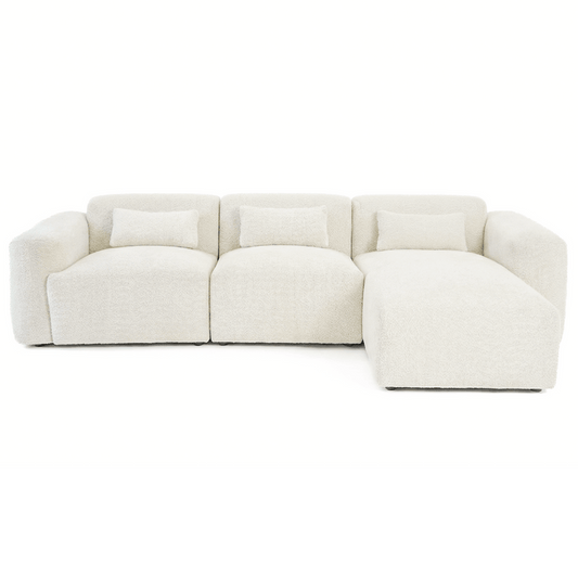 Haledon Boucle Sectional Sofa – 3-Piece Right-Facing Chaise Sectional (Sand, 117") in soft boucle material.