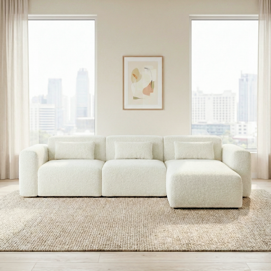 Haledon Boucle Sectional Sofa – 3-Piece Right-Facing Chaise Sectional (Sand, 117")