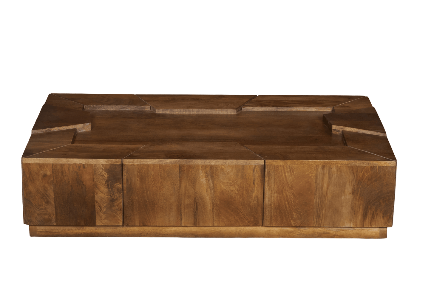 Handcrafted Designer Rectangle Mango Wood Coffee Table 50" | Modern Solid Wood Coffee Table - Bold geometric design.