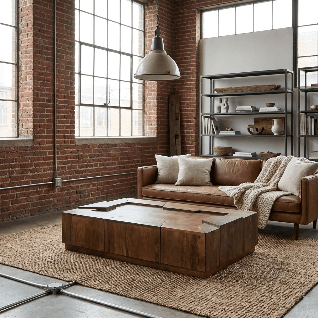 Handcrafted Designer Rectangle Mango Wood Coffee Table 50" | Modern Solid Wood Coffee Table in stylish living room setting.