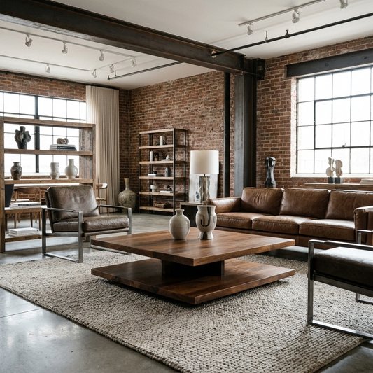 Handcrafted Two-Tier Floating Solid Wood Coffee Table | 47" Modern Round Coffee Table in stylish living room setting.