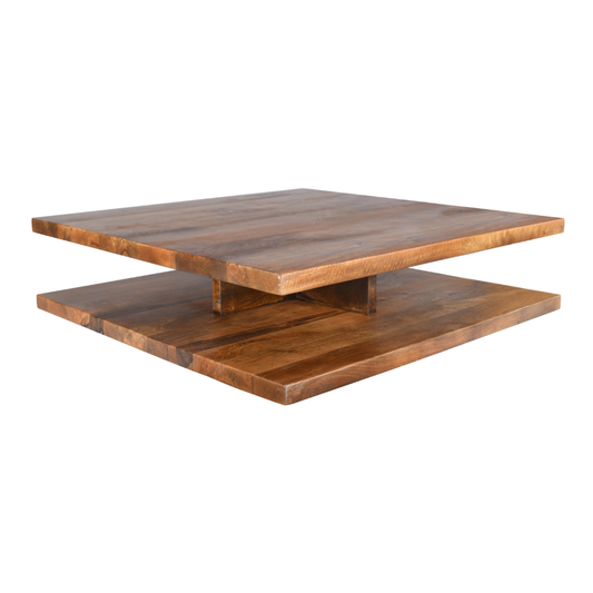 Handcrafted Two-Tier Floating Solid Wood Coffee Table | 47" Modern Round Coffee Table showcasing a sleek, sculptural design.