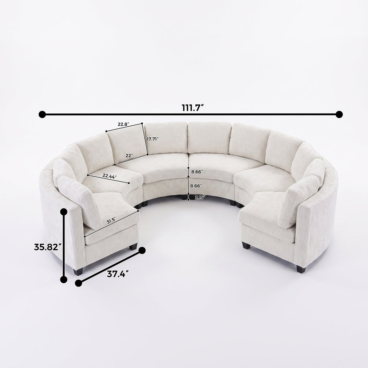 Harlan Curved Modular Sectional Sofa – Chenille, Solid Wood Frame, 4 Colors – view 14