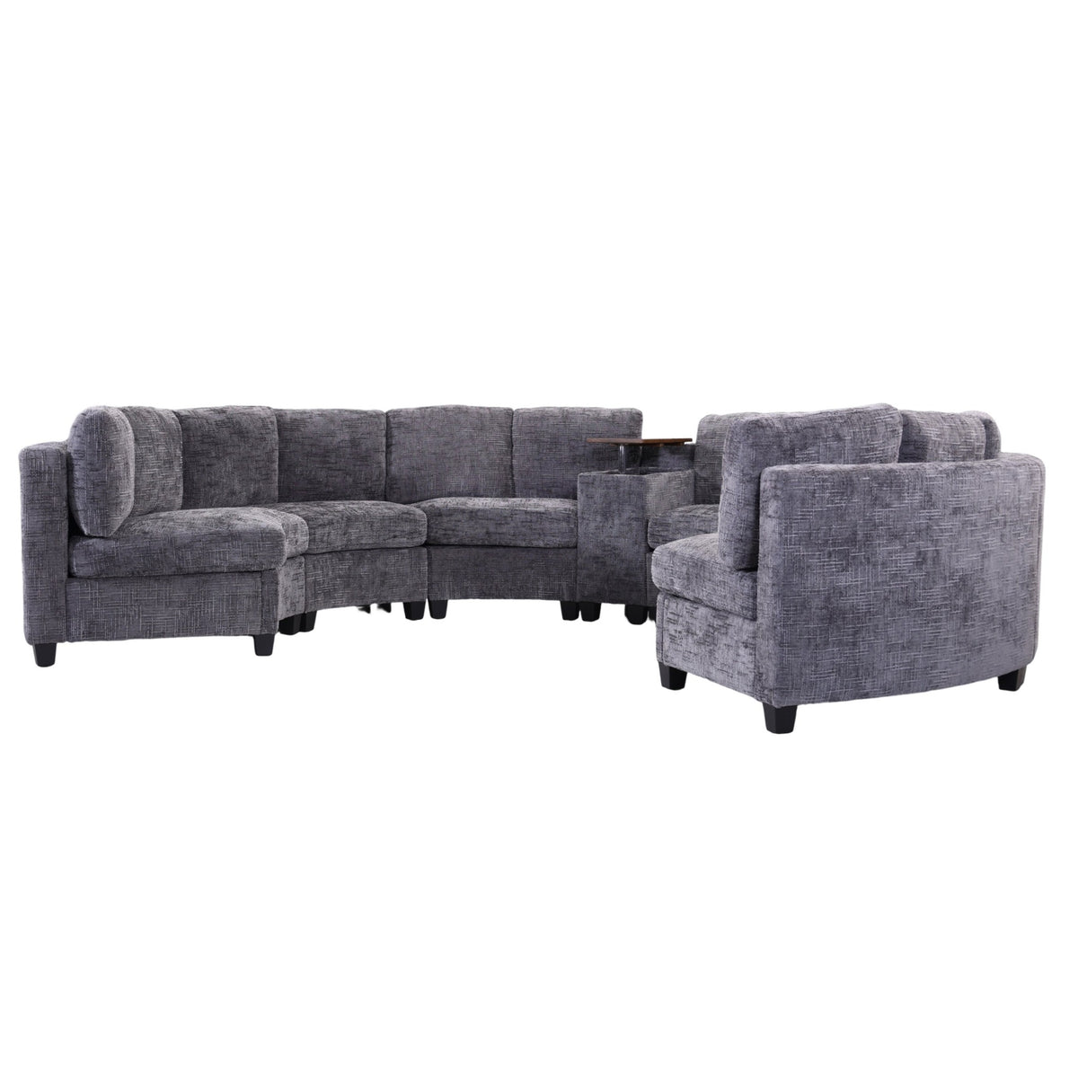 Harlow Curved Modular Sectional – 6-Seat Chenille Sofa with Storage Console