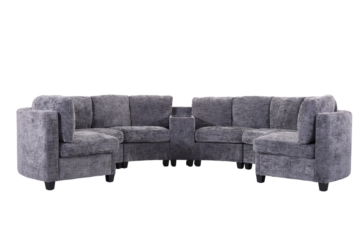 Harlow Curved Modular Sectional – 6-Seat Chenille Sofa with Storage Console – view 17