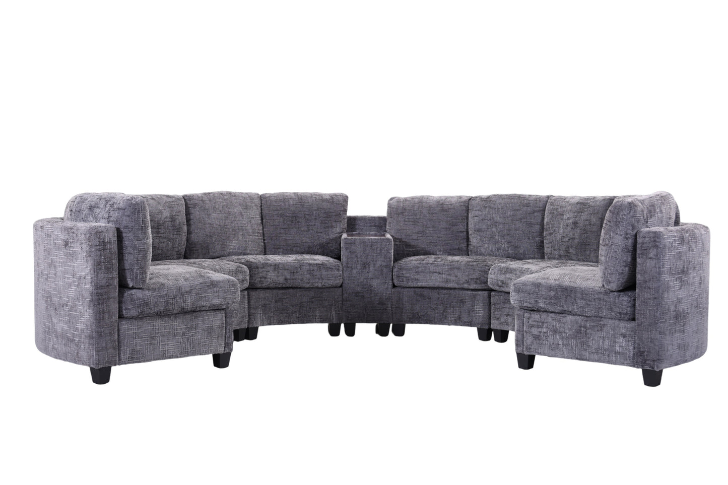 Harlow Curved Modular Sectional – 6-Seat Chenille Sofa with Storage Console – view 17