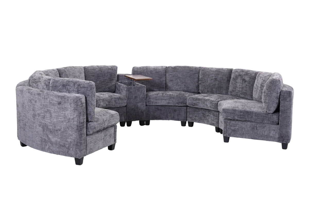 Harlow Curved Modular Sectional – 6-Seat Chenille Sofa with Storage Console – view 18