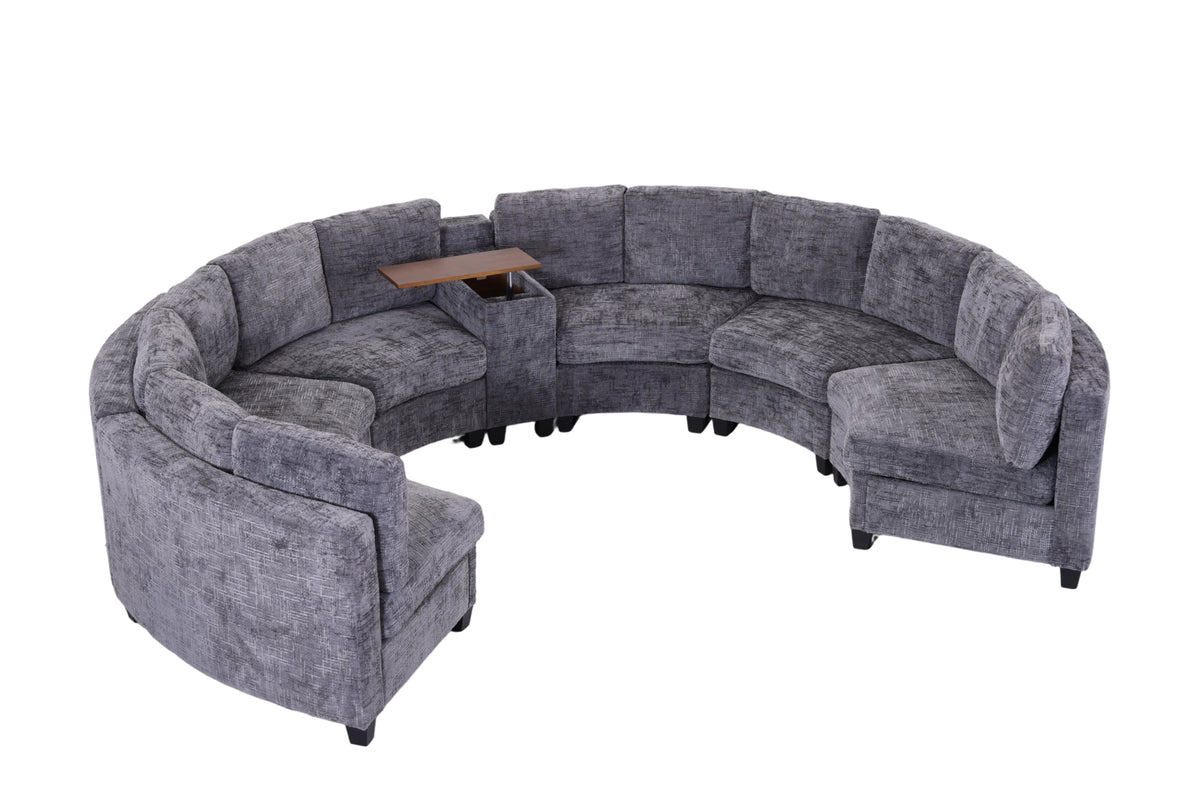 Harlow Curved Modular Sectional – 6-Seat Chenille Sofa with Storage Console – view 19
