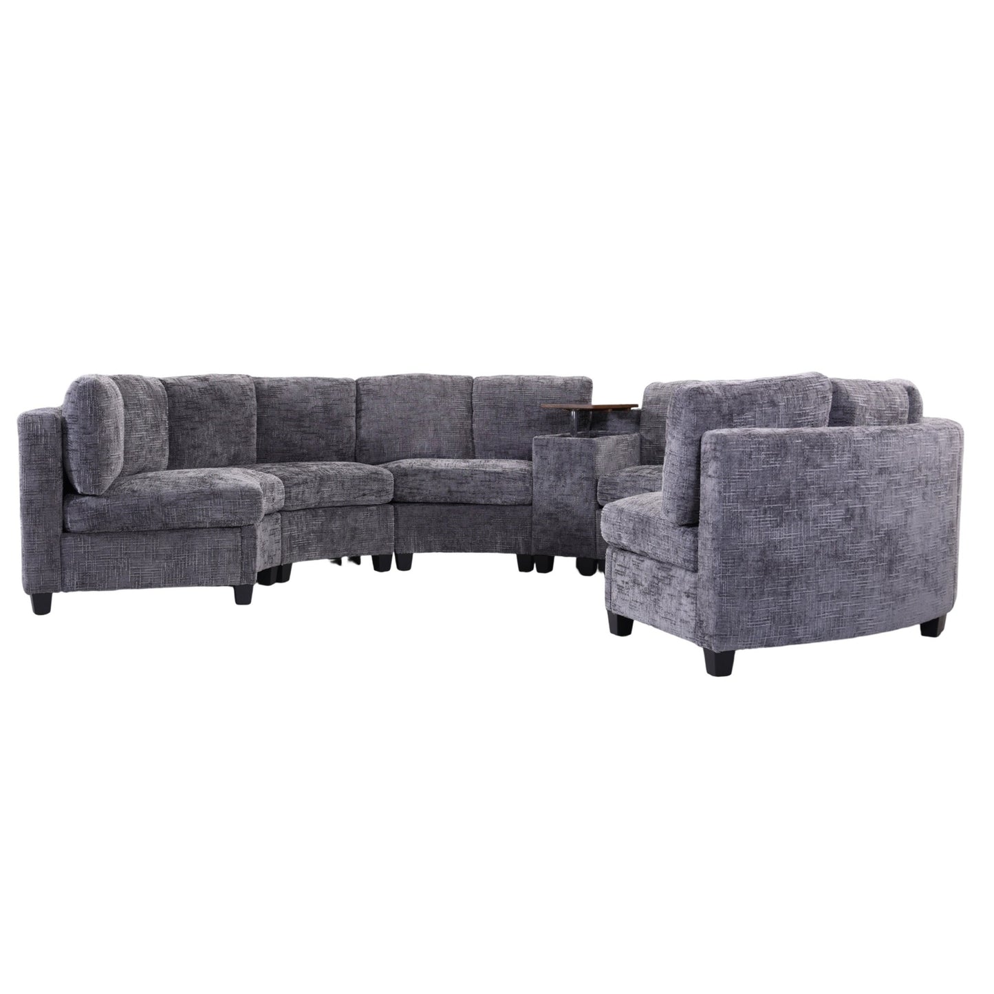 Harlow Curved Modular Sectional – 6-Seat Chenille Sofa with Storage Console