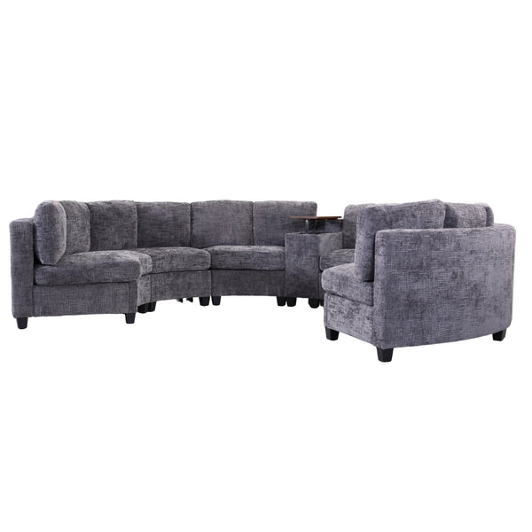 Harlow Curved Modular Sectional – 6-Seat Chenille Sofa with Storage Console