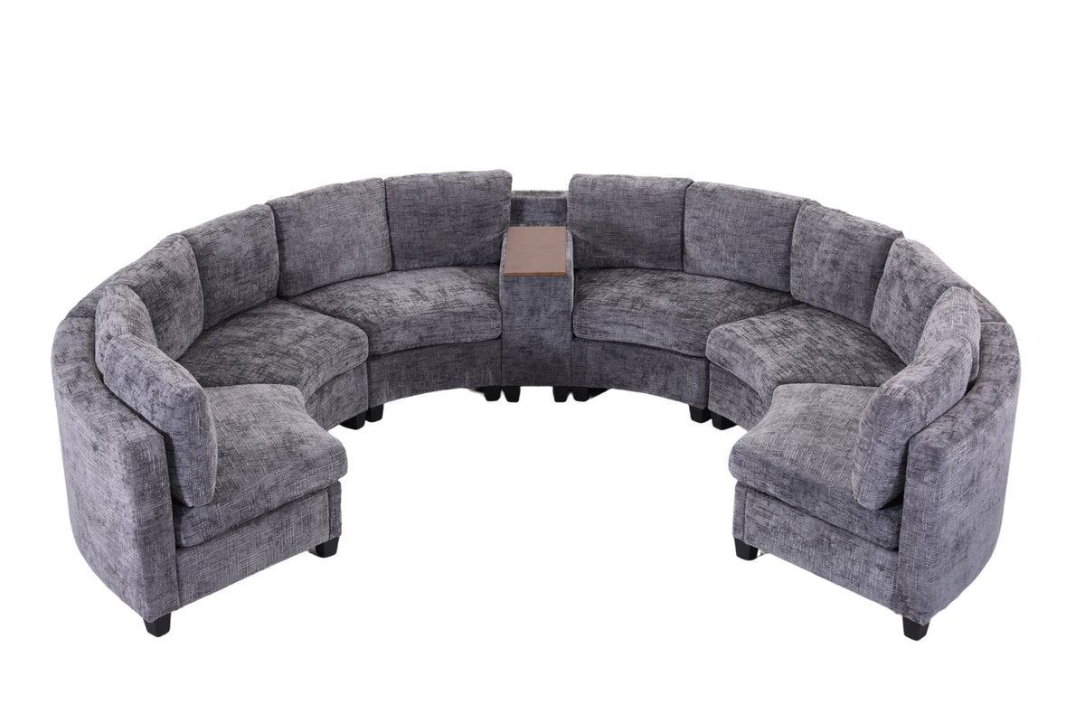 Harlow Curved Modular Sectional – 6-Seat Chenille Sofa with Storage Console – view 20