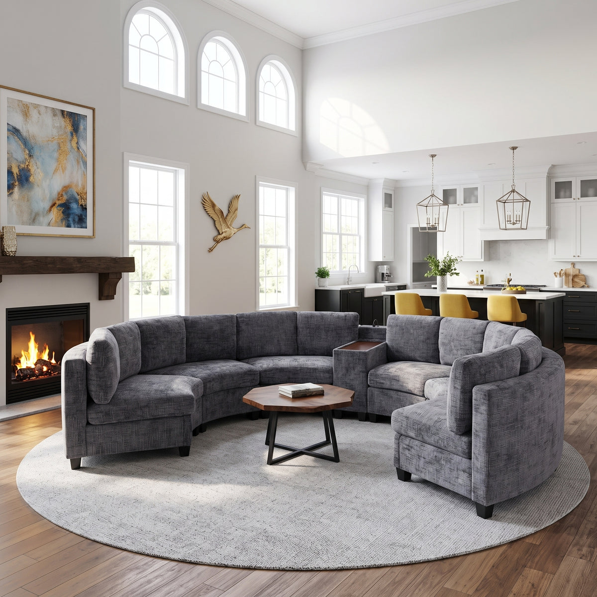 Harlow Curved Modular Sectional – 6-Seat Chenille Sofa with Storage Console – view 3