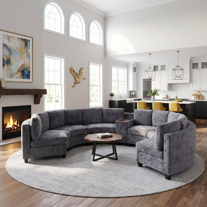 Harlow Curved Modular Sectional – 6-Seat Chenille Sofa with Storage Console – view 3