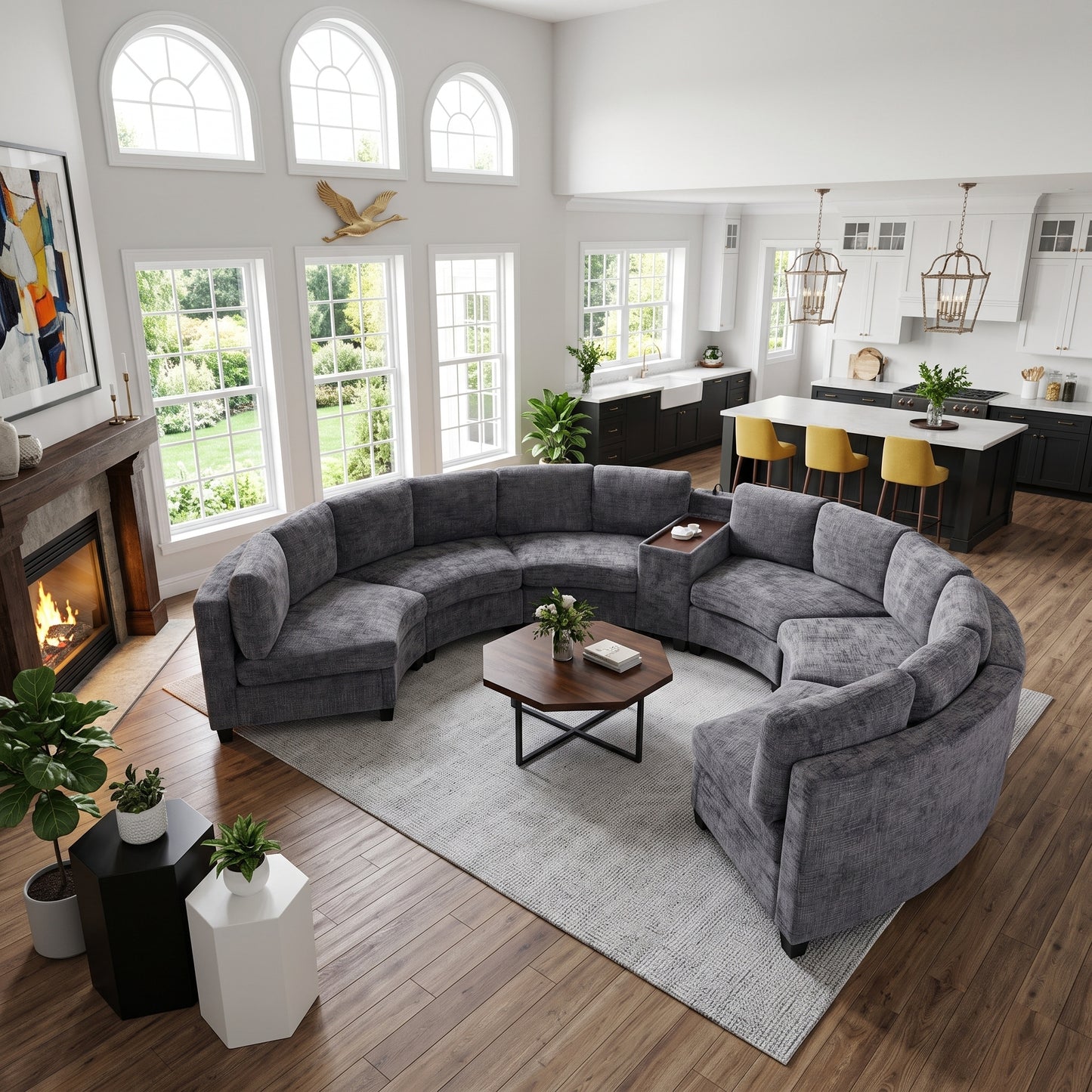 Harlow Curved Modular Sectional – 6-Seat Chenille Sofa with Storage Console – view 4