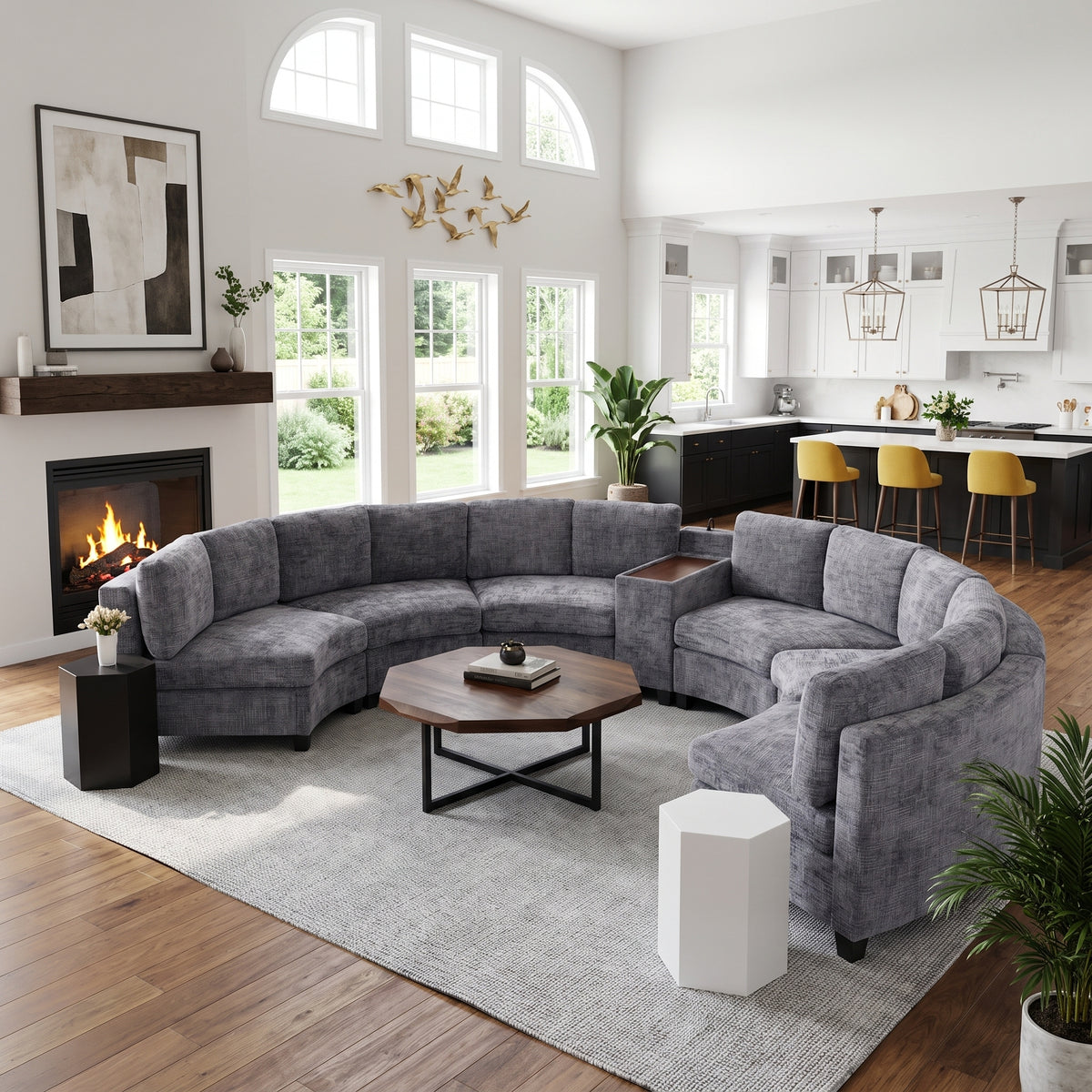 Harlow Curved Modular Sectional – 6-Seat Chenille Sofa with Storage Console – view 5