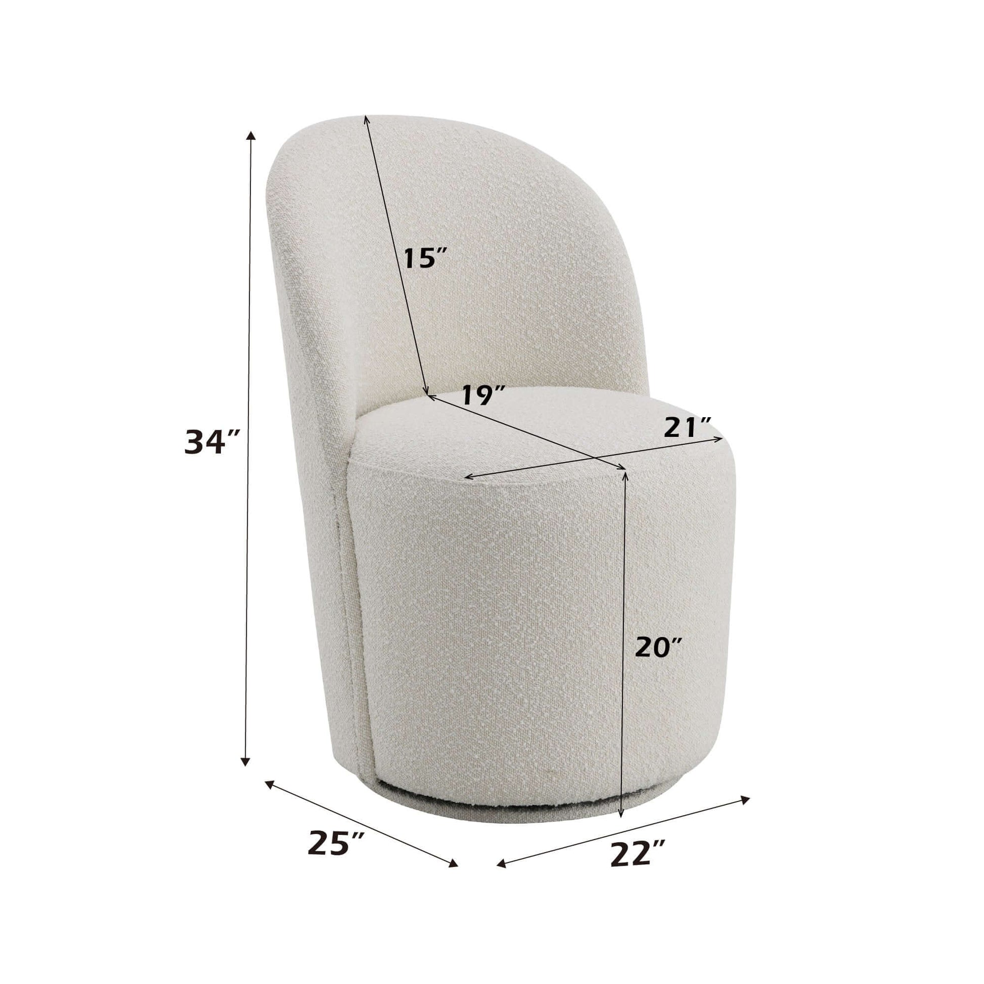 Hollis Beige Boucle Accent Chair (Set of 2) dimensions with measurements showcasing modern style and plush texture.