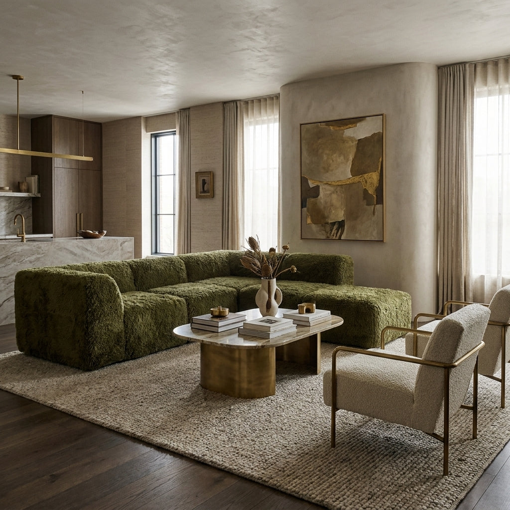 Hollis Modular L-Sectional Sofa – Olive Green Faux Fur, 5-Piece – view 2