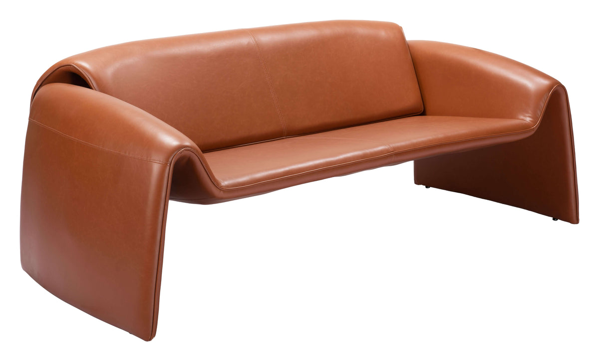 Horten Industrial Loveseat – 70” Modern Sofa with Steel Frame in brown faux leather, featuring a sleek, modern design.