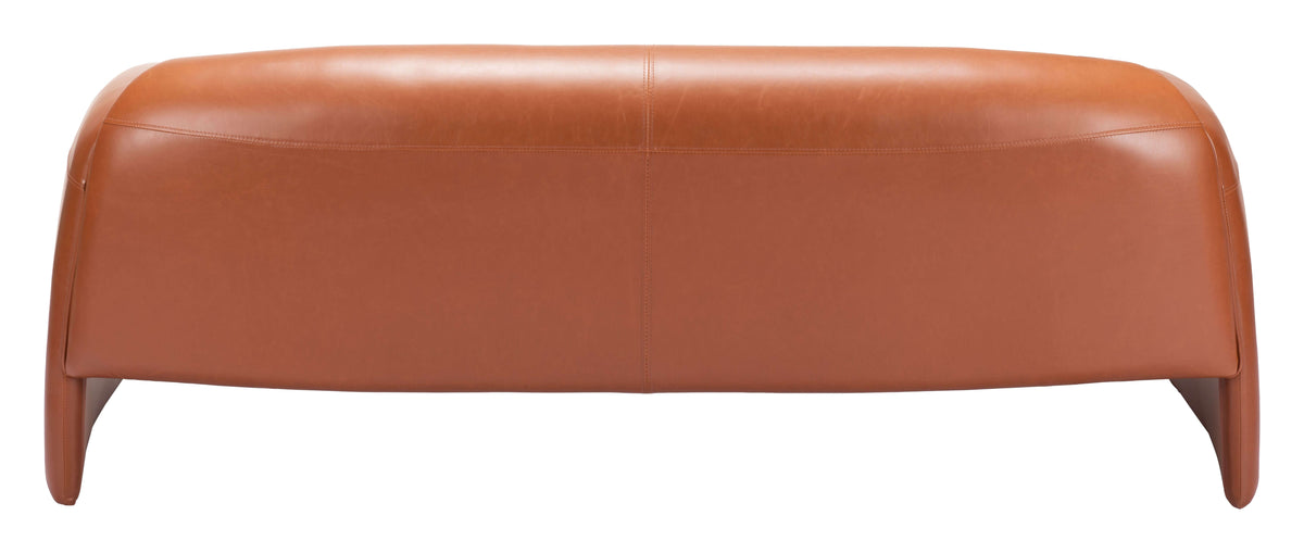 Horten Industrial Loveseat – 70” Modern Sofa with Steel Frame in orange faux leather upholstery.