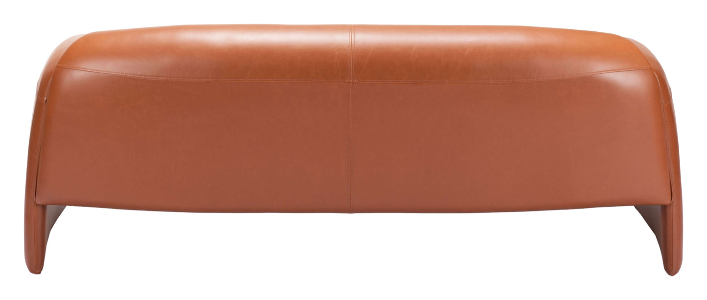 Horten Industrial Loveseat – 70” Modern Sofa with Steel Frame in orange faux leather upholstery.