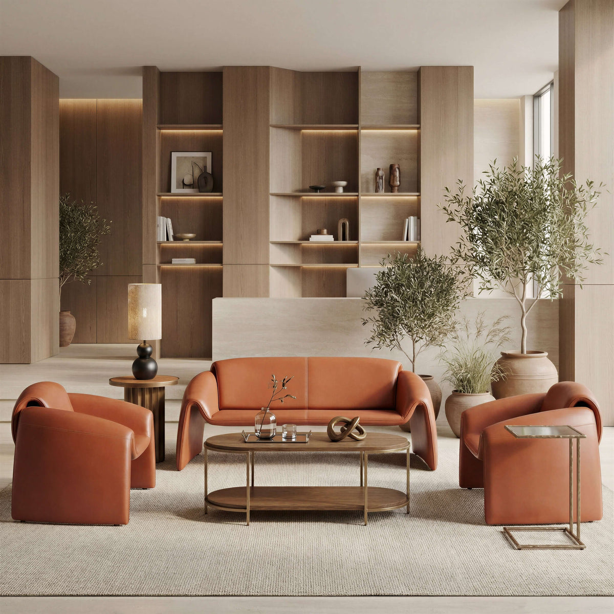 Horten Industrial Loveseat – 70” Modern Sofa with Steel Frame in a modern living room setting.