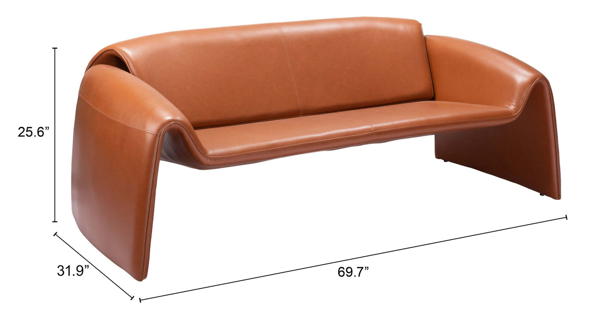 Horten Industrial Loveseat – 70” Modern Sofa with Steel Frame showcasing its dimensions and sleek design.