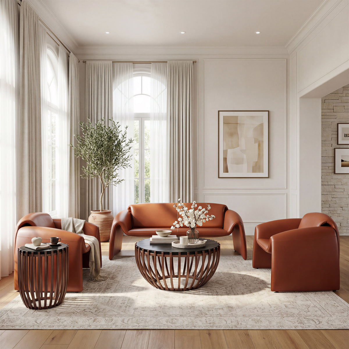 Horten Industrial Loveseat – 70” Modern Sofa with Steel Frame in a contemporary living room setup.