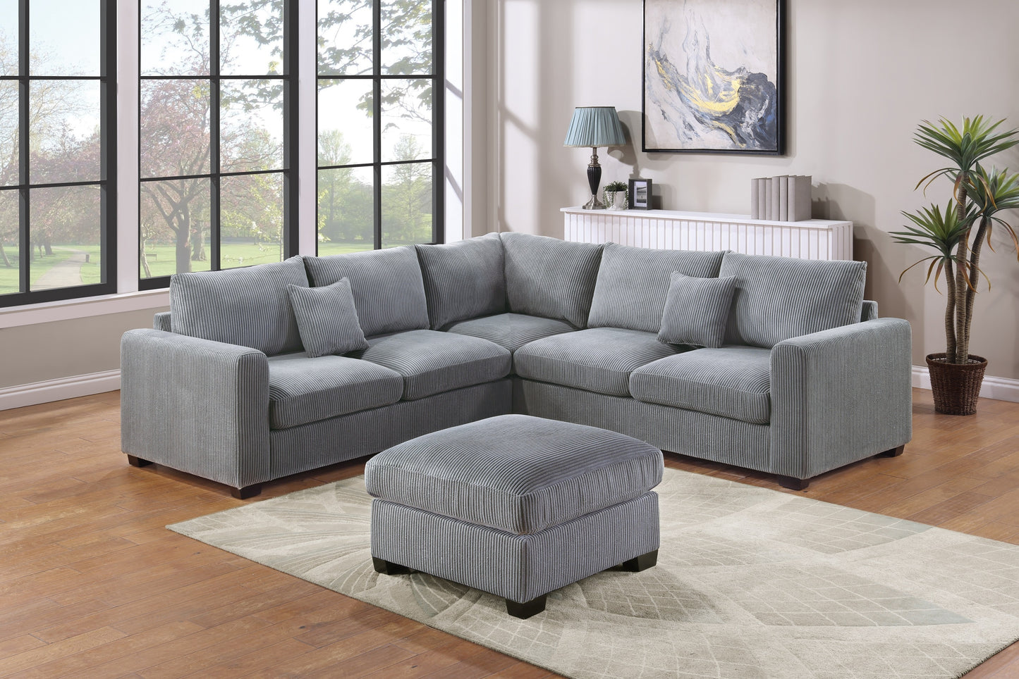 Ilaria Fog Corduroy 4-Piece L-Shaped Sectional Sofa Set – 99" Sectional Sofa – view 2