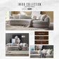 Iniko Bouclé Sofa – 105” Beige Curved Sofa with 6 Pillows (Modern Statement Couch) in a modern living room setting.