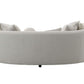 Iniko Bouclé Sofa – 105” Beige Curved Sofa with 6 Pillows (Modern Statement Couch) from the back view.