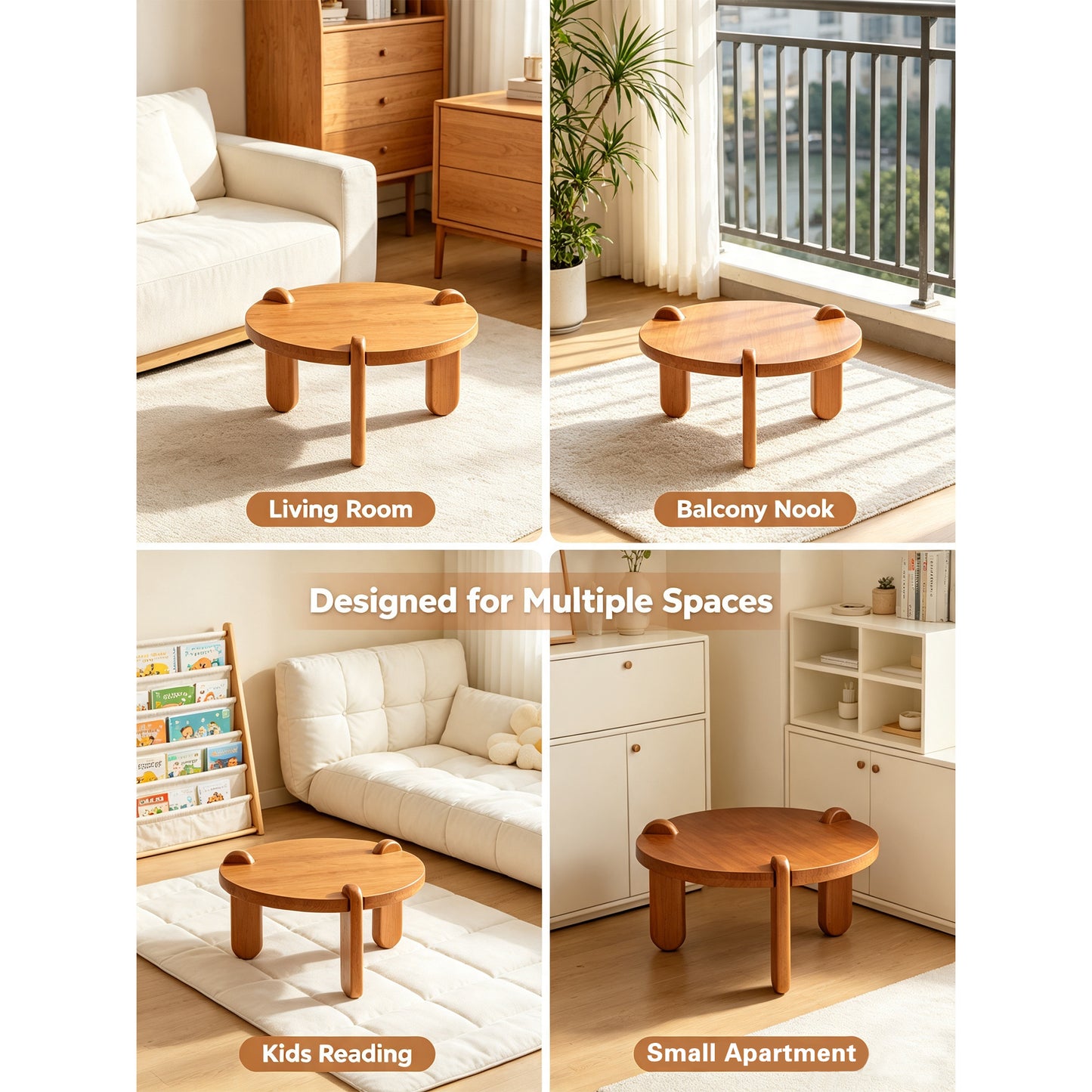 Iolanthe Walnut Brown Solid Wood Coffee Table – 27.56" Round Coffee Table – view 6