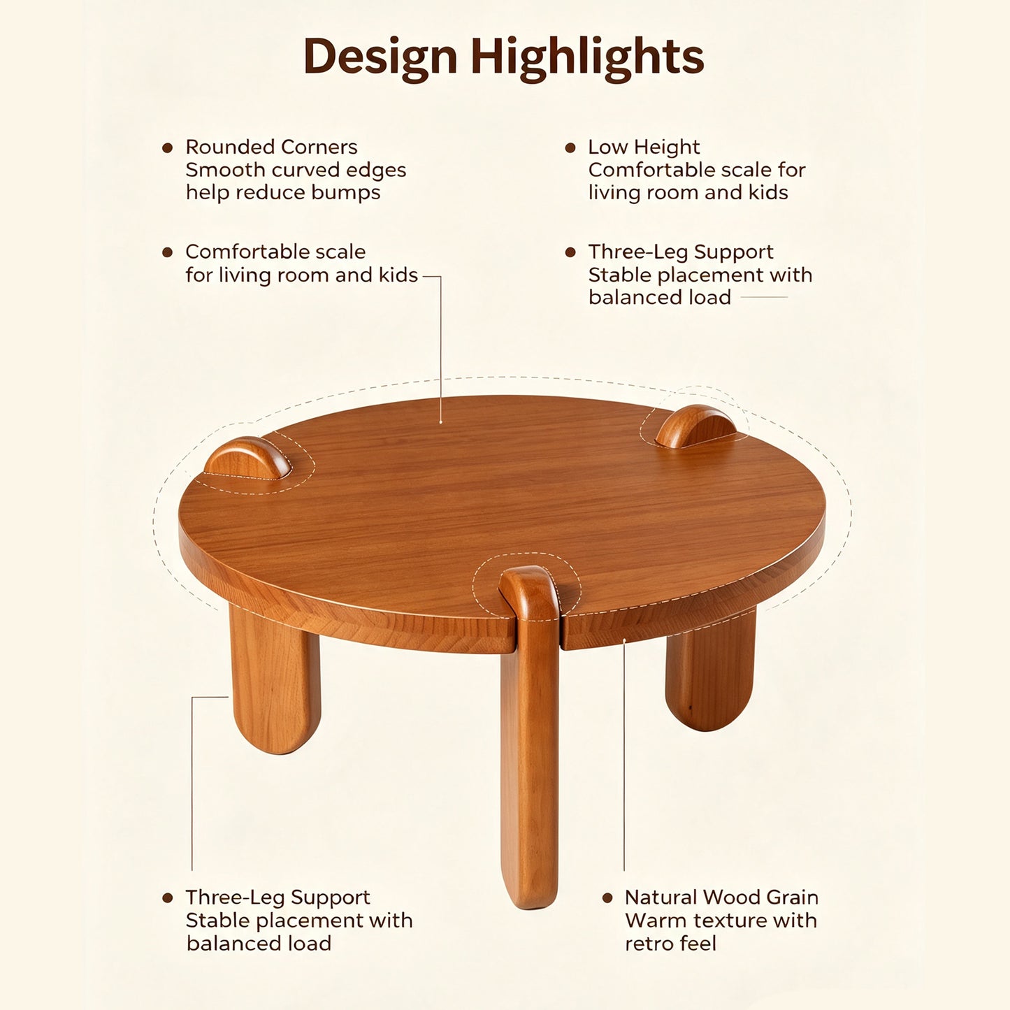 Iolanthe Walnut Brown Solid Wood Coffee Table – 27.56" Round Coffee Table – view 7