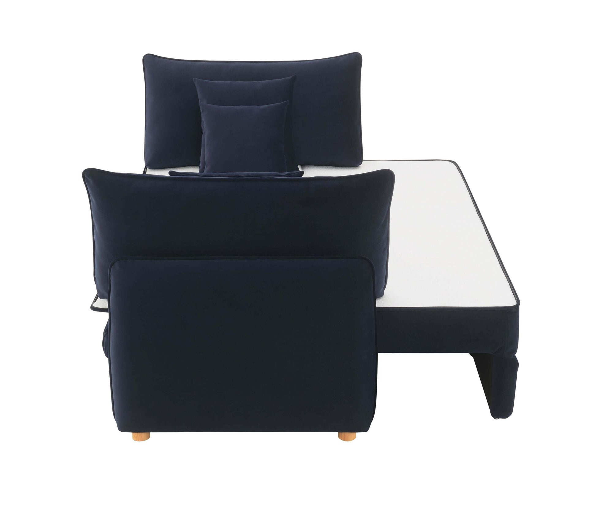 Irina Blue Velvet Sleeper Sofa w/ 3 Pillows – 88" Velvet Storage Sleeper Couch with plush cushions and hidden mattress.