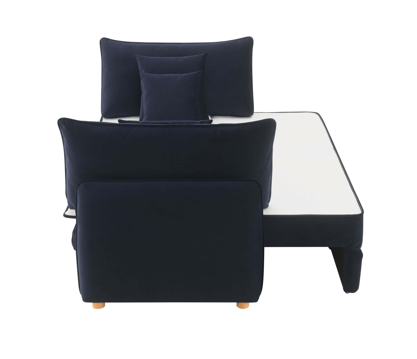 Irina Blue Velvet Sleeper Sofa w/ 3 Pillows – 88" Velvet Storage Sleeper Couch with plush cushions and hidden mattress.