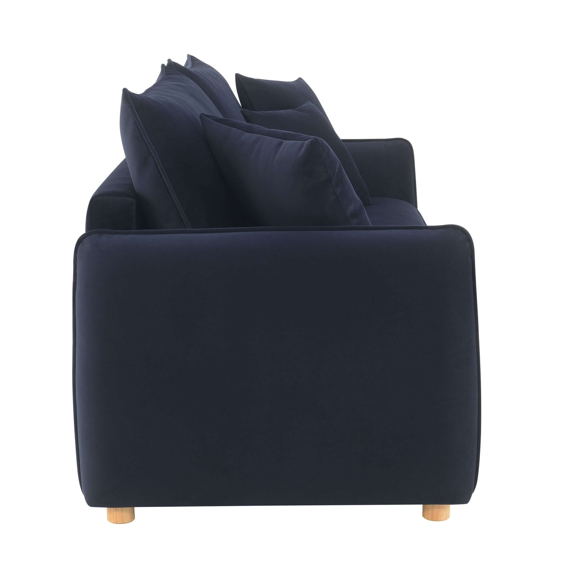 Irina Blue Velvet Sleeper Sofa w/ 3 Pillows – 88" Velvet Storage Sleeper Couch side view showcasing luxury and comfort.