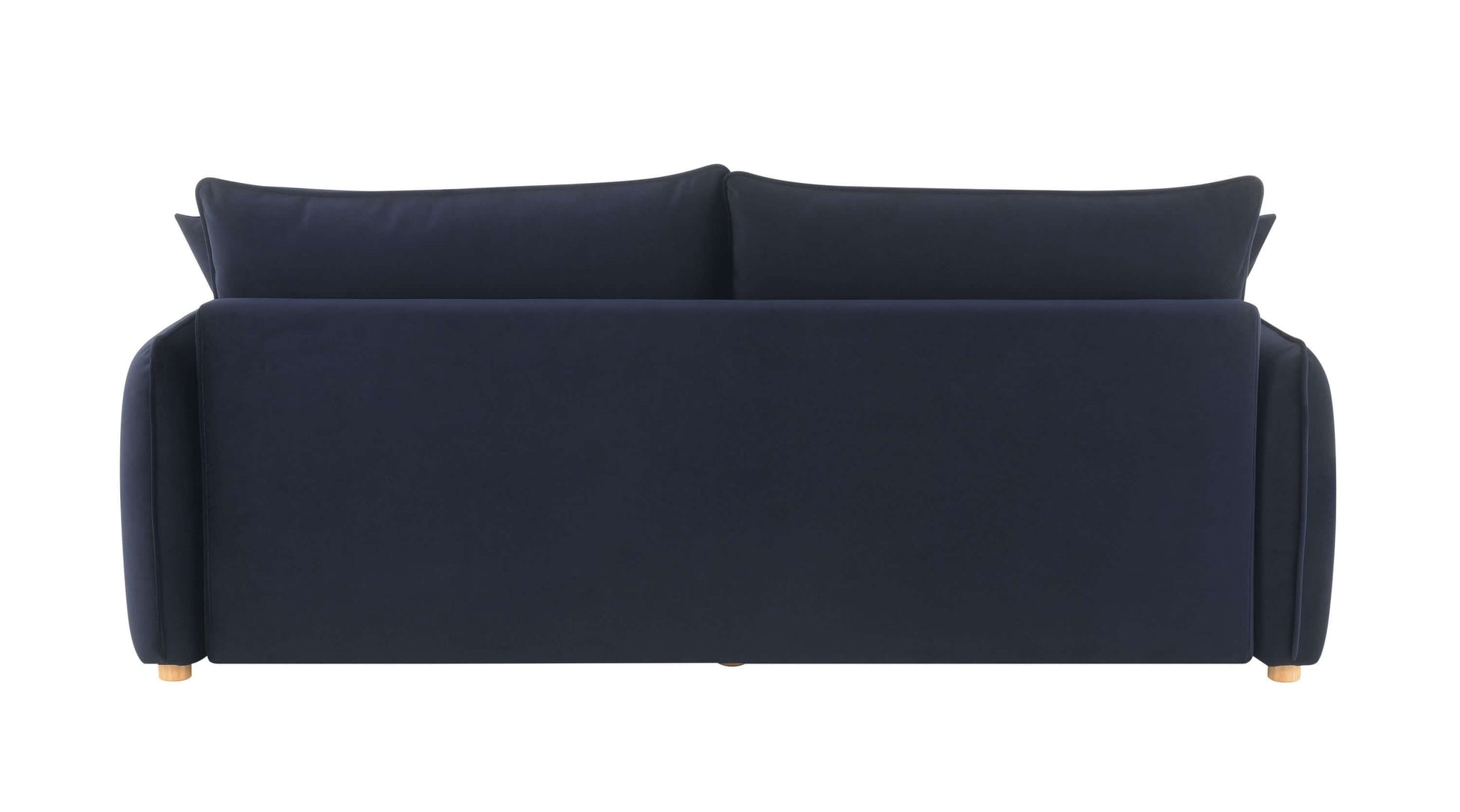 Irina Blue Velvet Sleeper Sofa w/ 3 Pillows – 88" Velvet Storage Sleeper Couch back view with plush cushions