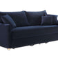 Irina Blue Velvet Sleeper Sofa w/ 3 Pillows – 88" Velvet Storage Sleeper Couch in luxurious blue upholstery.