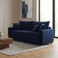Irina Blue Velvet Sleeper Sofa w/ 3 Pillows – 88" Velvet Storage Sleeper Couch in a modern living room setting.