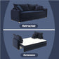 Irina Blue Velvet Sleeper Sofa w/ 3 Pillows – 88" Velvet Storage Sleeper Couch in retracted and extension modes.