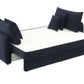 Irina Blue Velvet Sleeper Sofa w/ 3 Pillows – 88" Velvet Storage Sleeper Couch in navy blue with pull-out bed feature.
