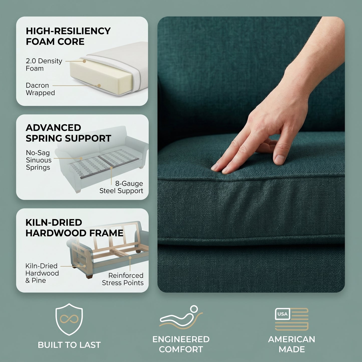 Irlanda Classic Sofa – 92" Rolled-Arm Made-in-USA Sofa – view 19