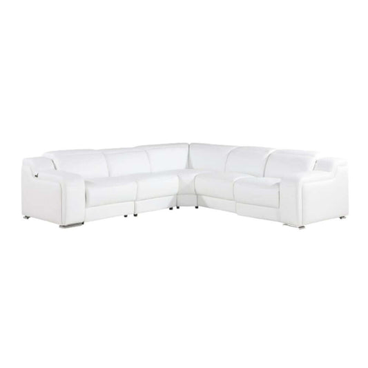 Italian Leather Power Reclining L-Shaped Sectional 112" | Modern Modular Corner Sofa in luxurious white leather.