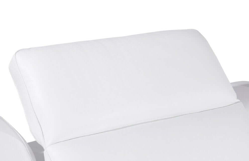 Italian Leather Power Reclining L-Shaped Sectional 112" | Modern Modular Corner Sofa headrest detail in white leather.
