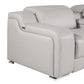Light Gray Italian Leather Power Reclining U Shaped Eight Piece Corner Sectional With Console armrest and console detail