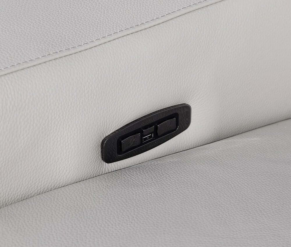Power reclining controls on the 103" Italian Leather Reclining USB Sofa | Power Recliner Couch for ultimate comfort.