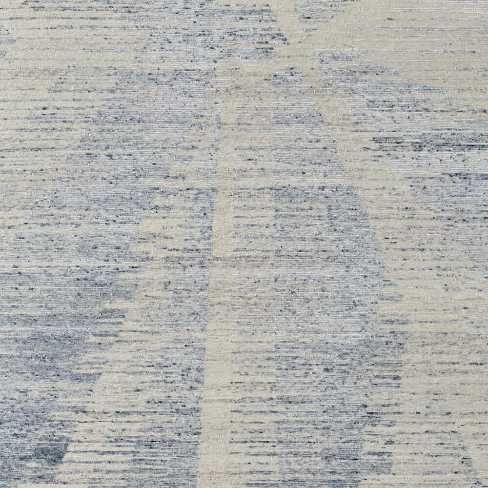 Ivory Blue And Silver Abstract Hand Knotted Distressed Area Rug | 9' x 13' featuring a contemporary design.